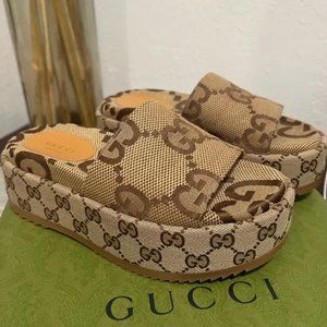 GUCCI coated-canvas platform slides
